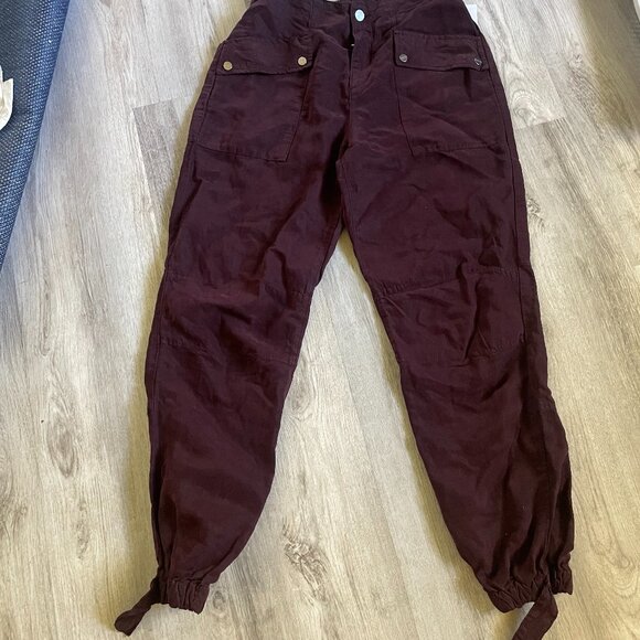 ALLSAINTS Women Val Linen Blend Cargo Trousers High Rise Cuff Ankles Sz 4 - Picture 1 of 6